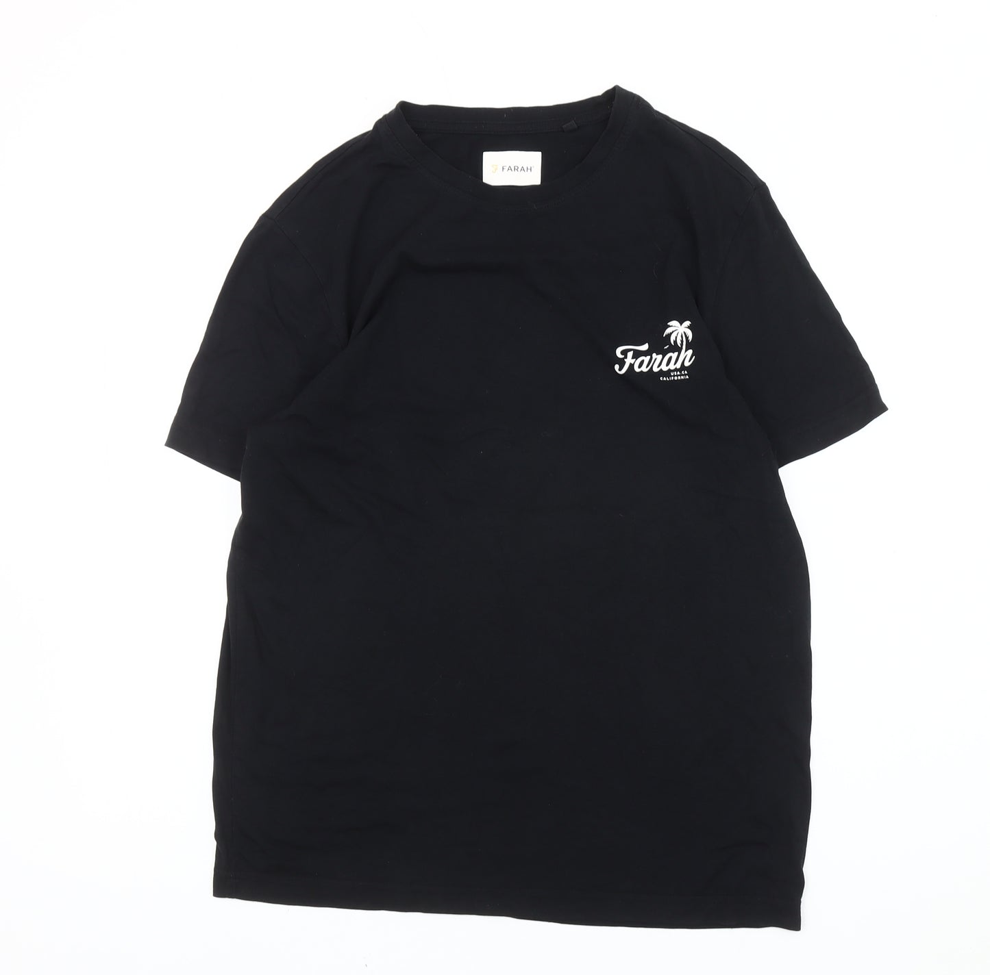 Farah Mens Black Cotton Crew Neck T-Shirt Size M Holiday Logo Tee