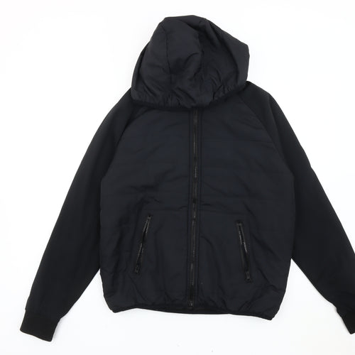 Threadbare Womens Black Puffer Jacket UK 10 Hooded Zip Casual Winter Coat