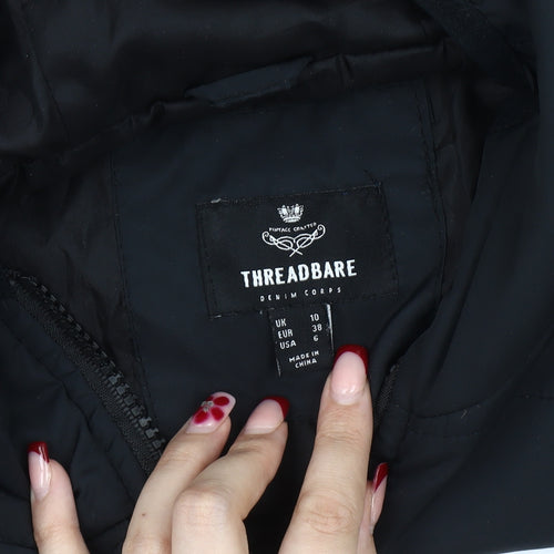 Threadbare Womens Black Puffer Jacket UK 10 Hooded Zip Casual Winter Coat