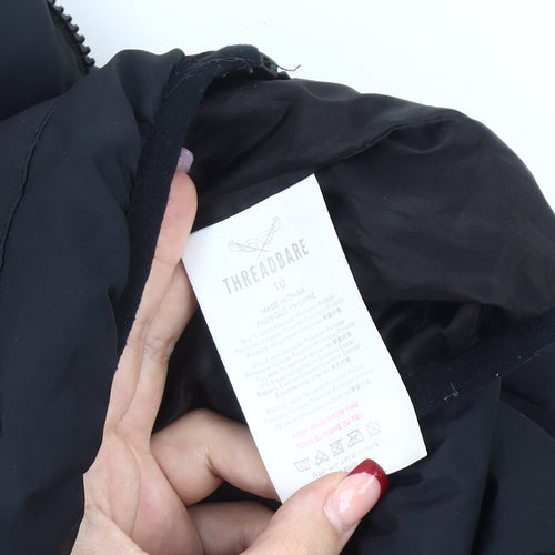 Threadbare Womens Black Puffer Jacket UK 10 Hooded Zip Casual Winter Coat