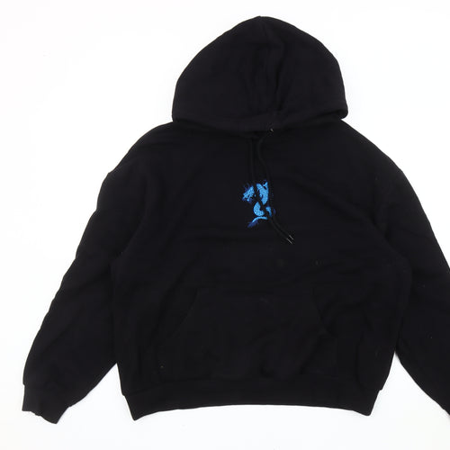 Monki Unisex Black Hoodie M Pullover Embroidered Dragon Cotton Blend