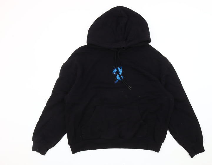 Monki Unisex Black Hoodie M Pullover Embroidered Dragon Cotton Blend