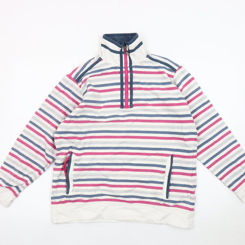 Hazy Blue Womens Striped Cotton Sweatshirt M 1/2 Zip Multicoloured
