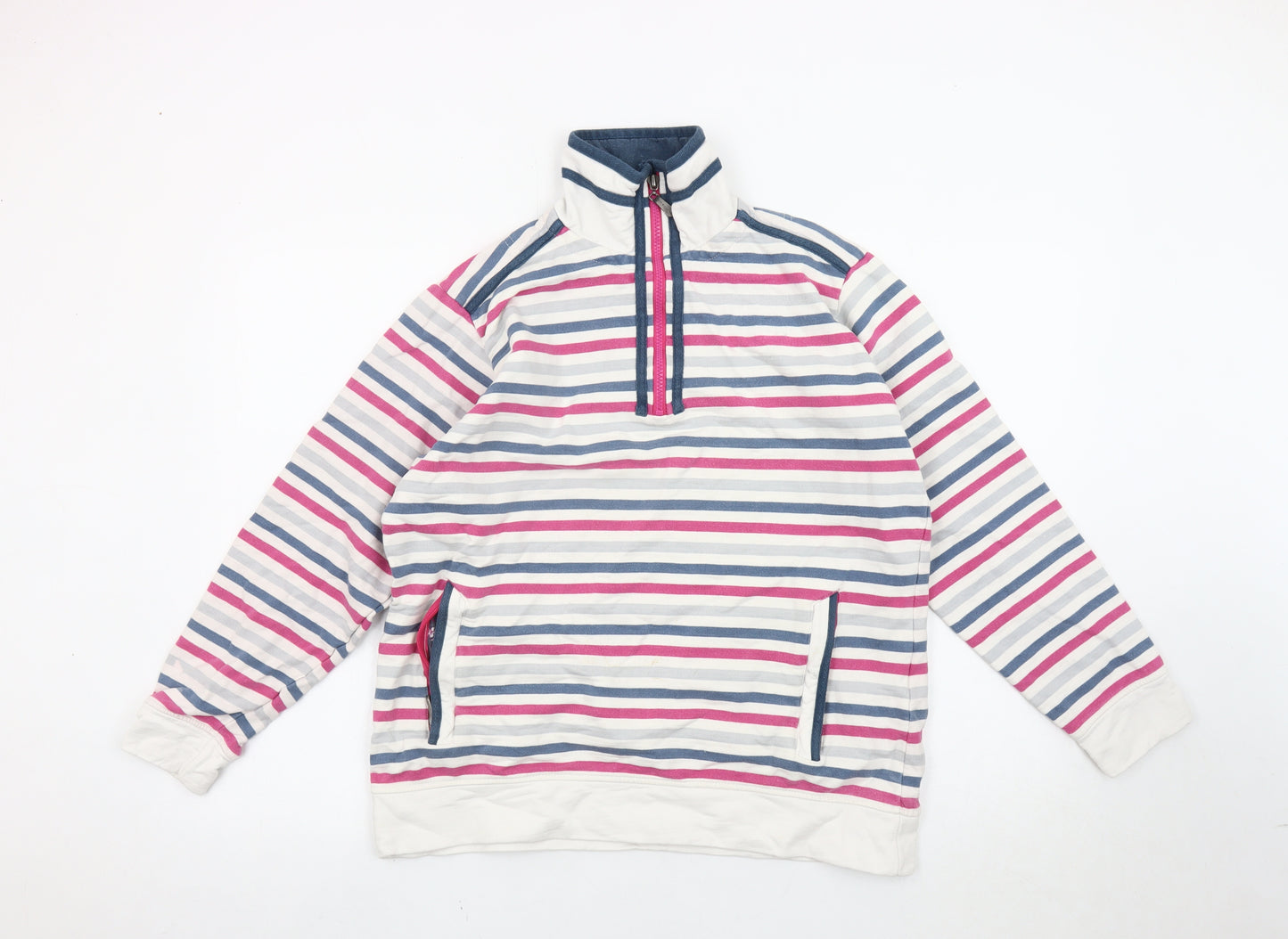 Hazy Blue Womens Striped Cotton Sweatshirt M 1/2 Zip Multicoloured