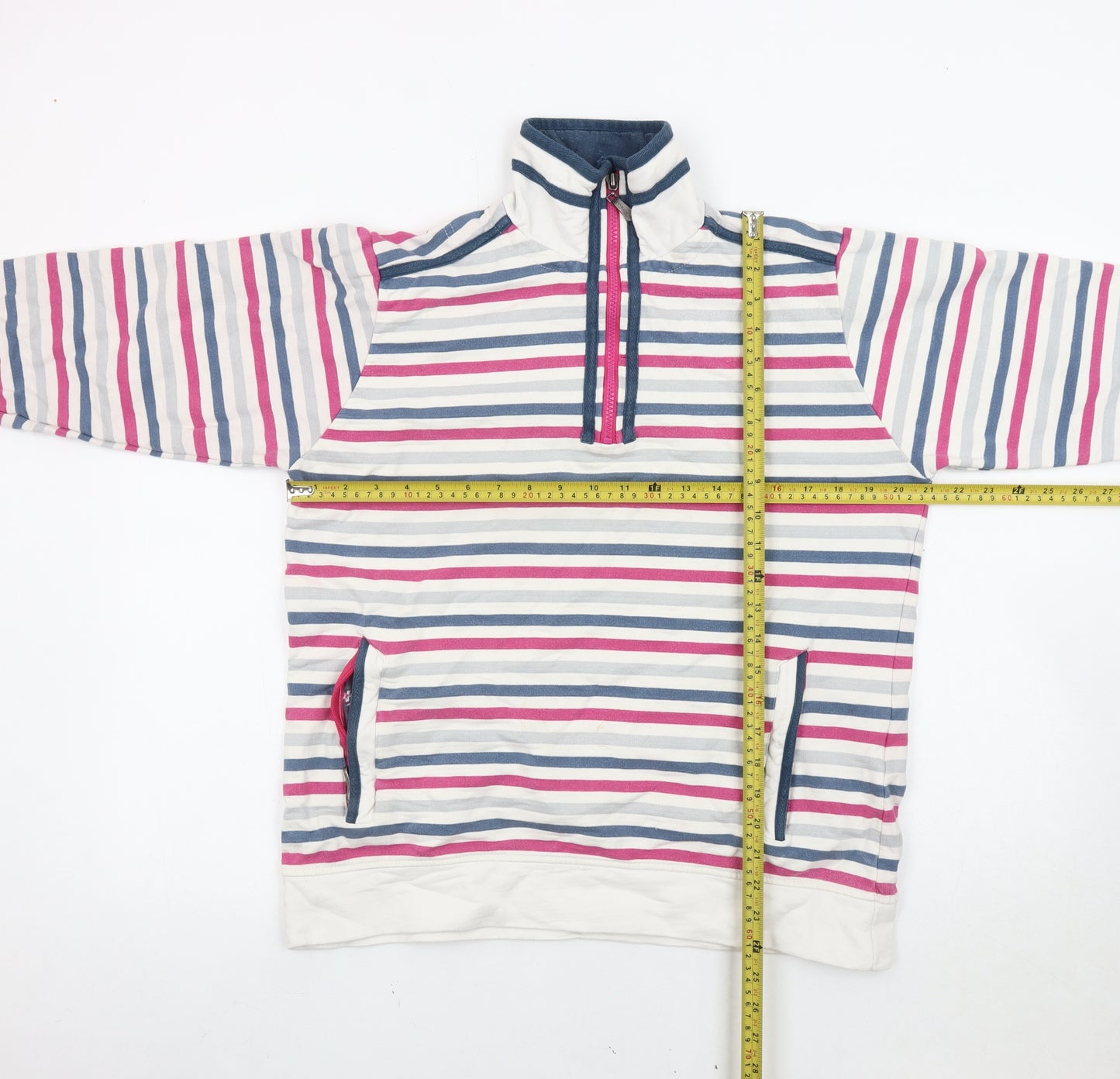 Hazy Blue Womens Striped Cotton Sweatshirt M 1/2 Zip Multicoloured