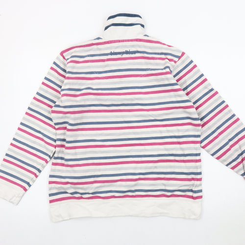Hazy Blue Womens Striped Cotton Sweatshirt M 1/2 Zip Multicoloured