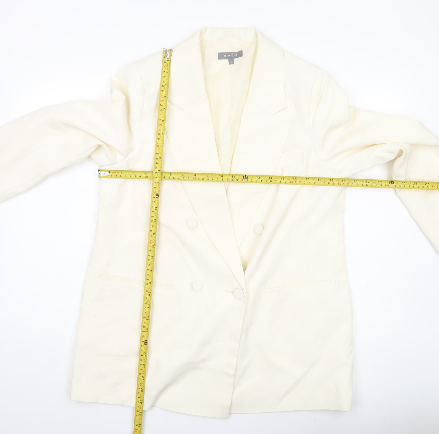 Principles Women Ivory Size 14 Double-Breasted Blazer Jacket