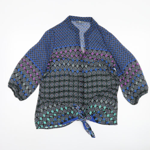 BHS Womens Multicoloured Size 10 Tunic Blouse 3/4 Sleeve V-Neck
