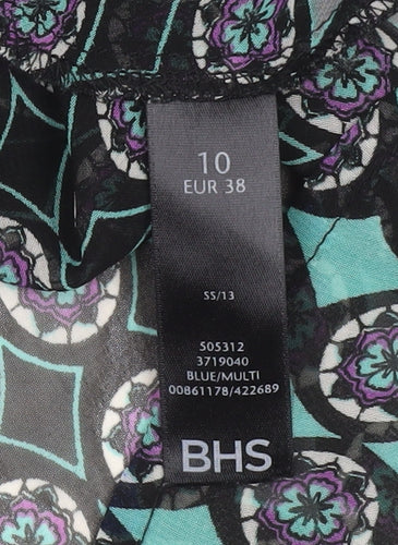 BHS Womens Multicoloured Size 10 Tunic Blouse 3/4 Sleeve V-Neck