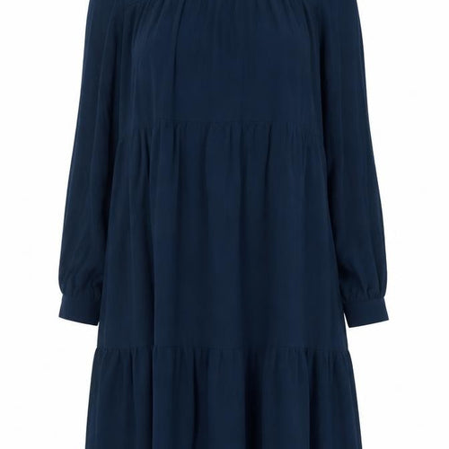 MNG Women Blue Midi Shift Dress Size 10 Long Sleeve V-Neck
