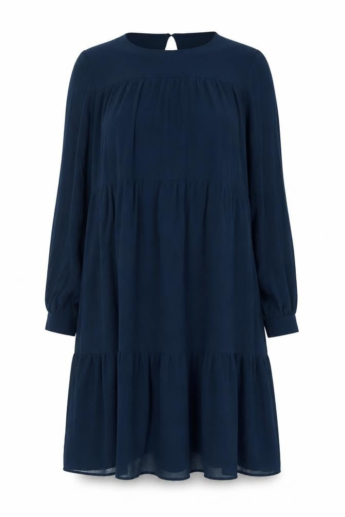 MNG Women Blue Midi Shift Dress Size 10 Long Sleeve V-Neck