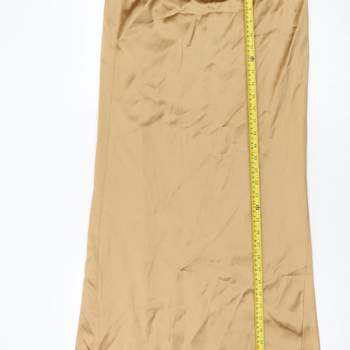 KYRI London Women Gold Size 12 Slip Dress Hi-Low Satin Formal