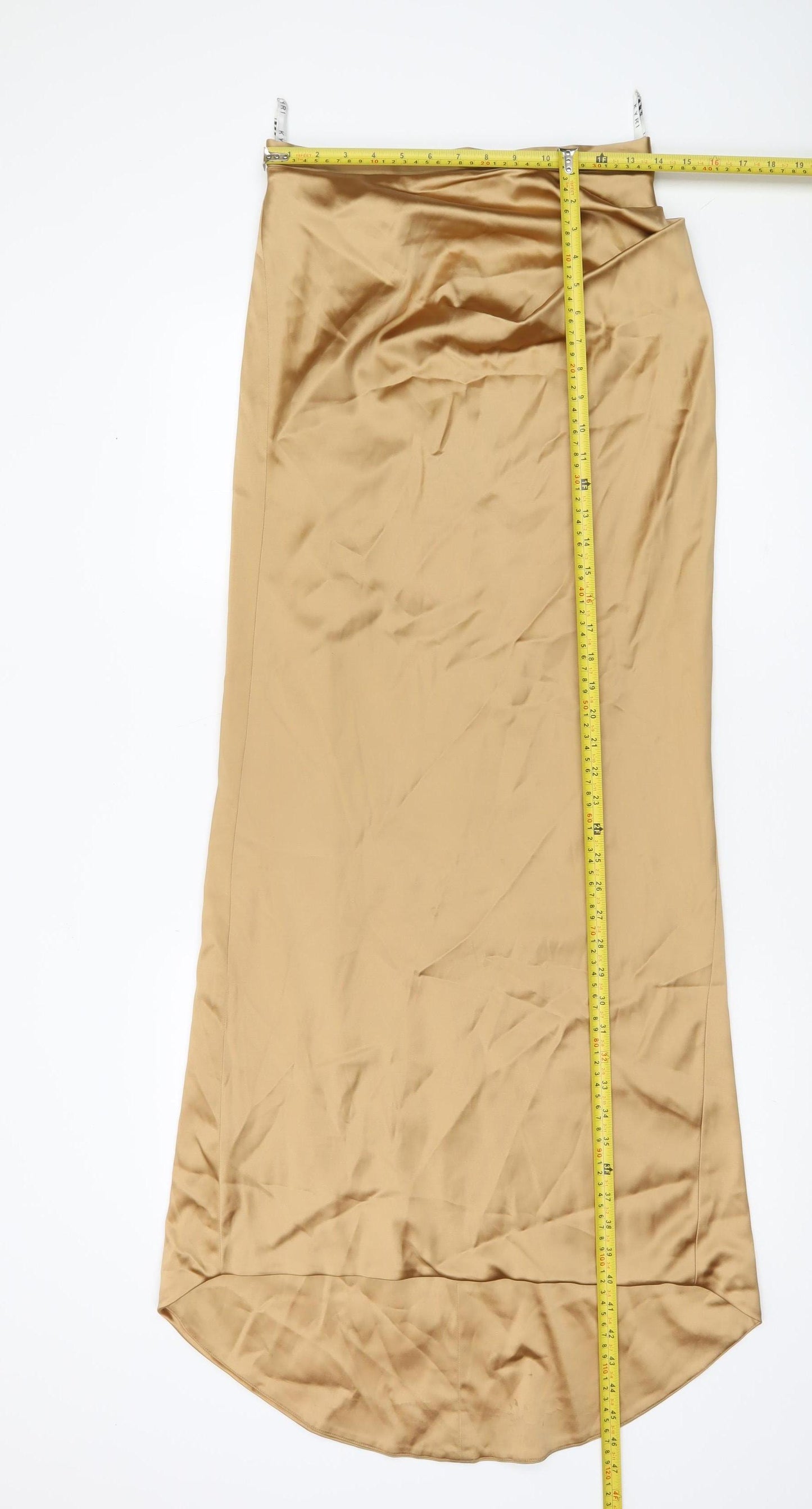 KYRI London Women Gold Size 12 Slip Dress Hi-Low Satin Formal