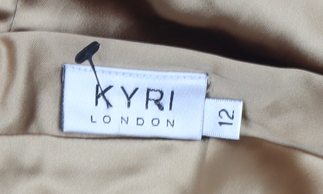KYRI London Women Gold Size 12 Slip Dress Hi-Low Satin Formal