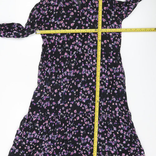 H&M Women’s Black Floral Collared Long Sleeve Shirt Dress Size 8