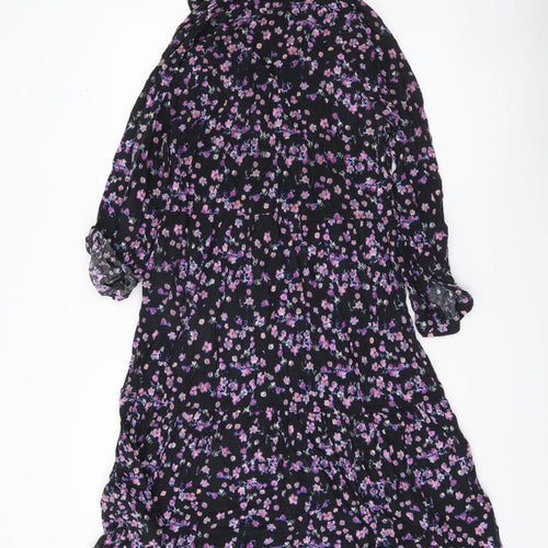 H&M Women’s Black Floral Collared Long Sleeve Shirt Dress Size 8