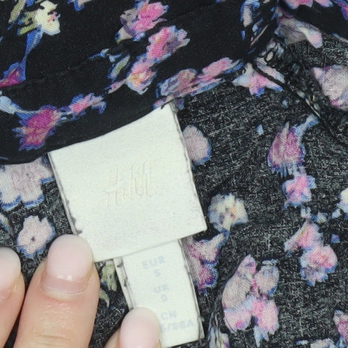 H&M Women’s Black Floral Collared Long Sleeve Shirt Dress Size 8