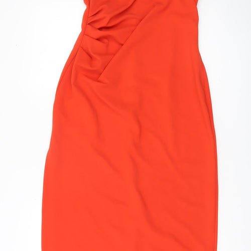 H&M Women’s Red Strapless Bodycon Ruched Knee Length Dress Size 12