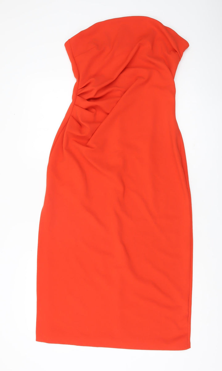 H&M Women’s Red Strapless Bodycon Ruched Knee Length Dress Size 12