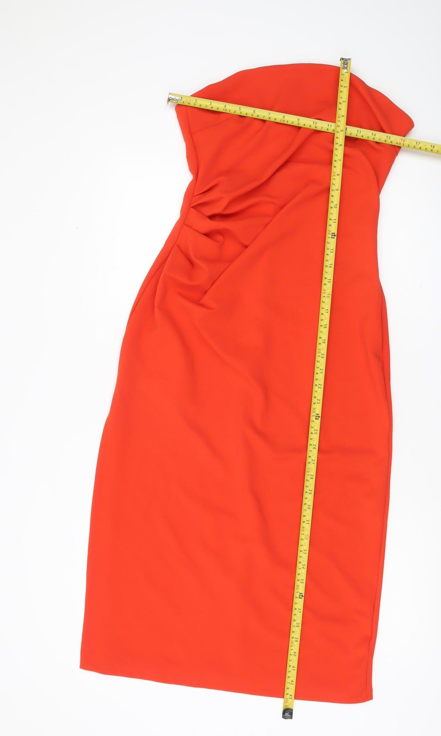 H&M Women’s Red Strapless Bodycon Ruched Knee Length Dress Size 12