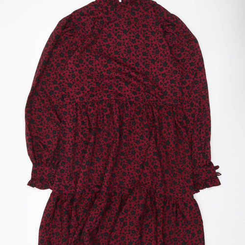 QED London Women’s Red Floral Puff Sleeve Ruffle Dress UK 10