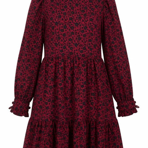 QED London Women’s Red Floral Puff Sleeve Ruffle Dress UK 10