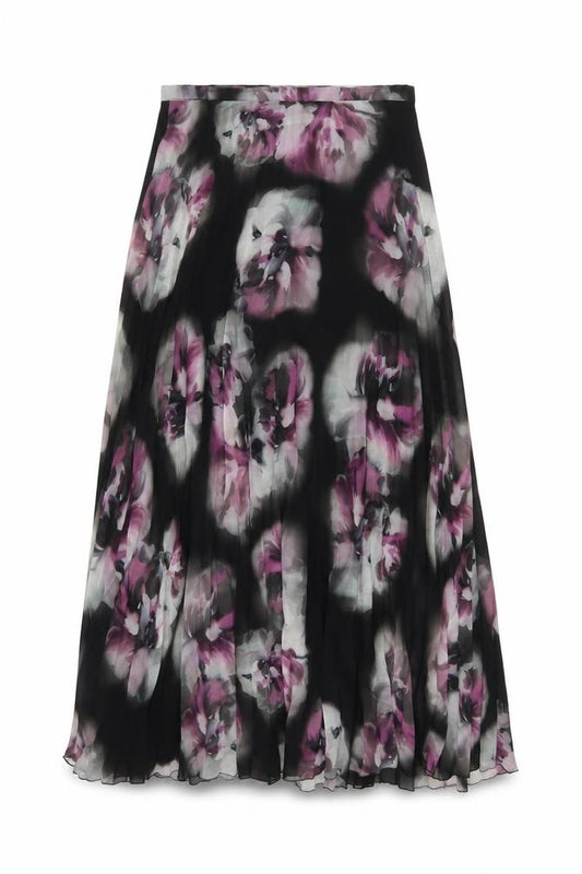 Front view of Monsoon Women’s Black Floral Pleated Midi Skirt, size UK 8