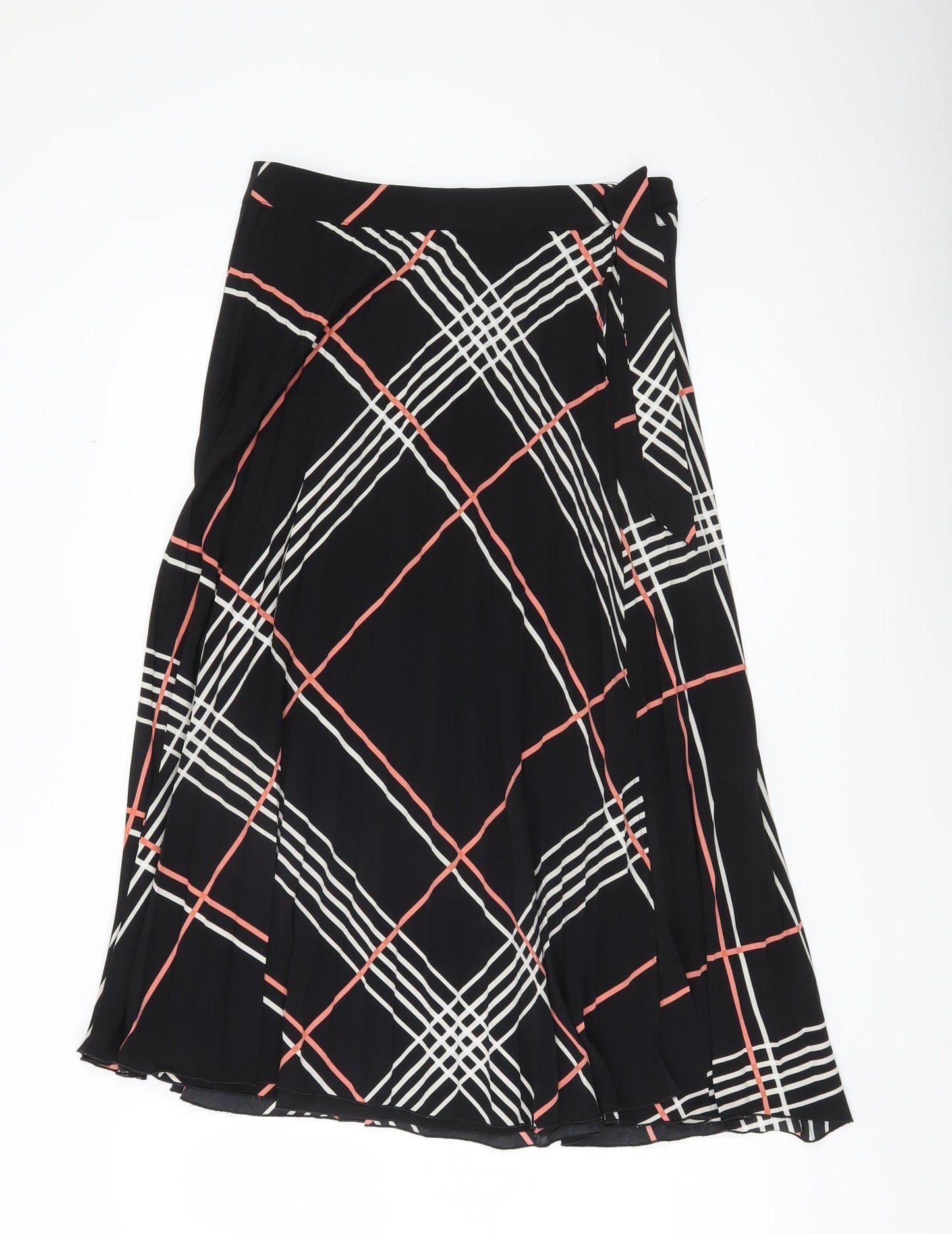 Warehouse Women’s Black Check Midi Wrap Skirt Size 12 Polyester