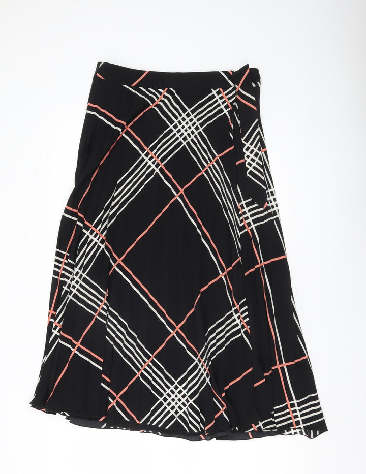 Warehouse Women’s Black Check Midi Wrap Skirt Size 12 Polyester