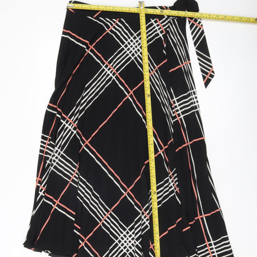 Warehouse Women’s Black Check Midi Wrap Skirt Size 12 Polyester