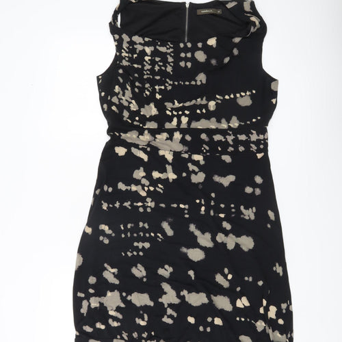 Sandwich Womens Black Beige Animal Print Sheath Dress M Cowl Neck Sleeveless