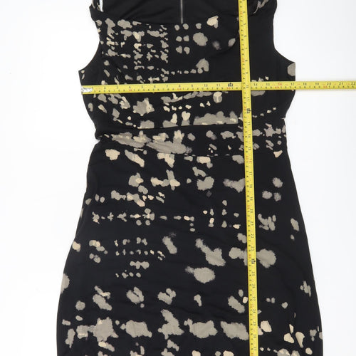 Sandwich Womens Black Beige Animal Print Sheath Dress M Cowl Neck Sleeveless