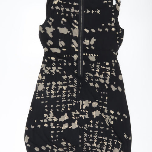 Sandwich Womens Black Beige Animal Print Sheath Dress M Cowl Neck Sleeveless