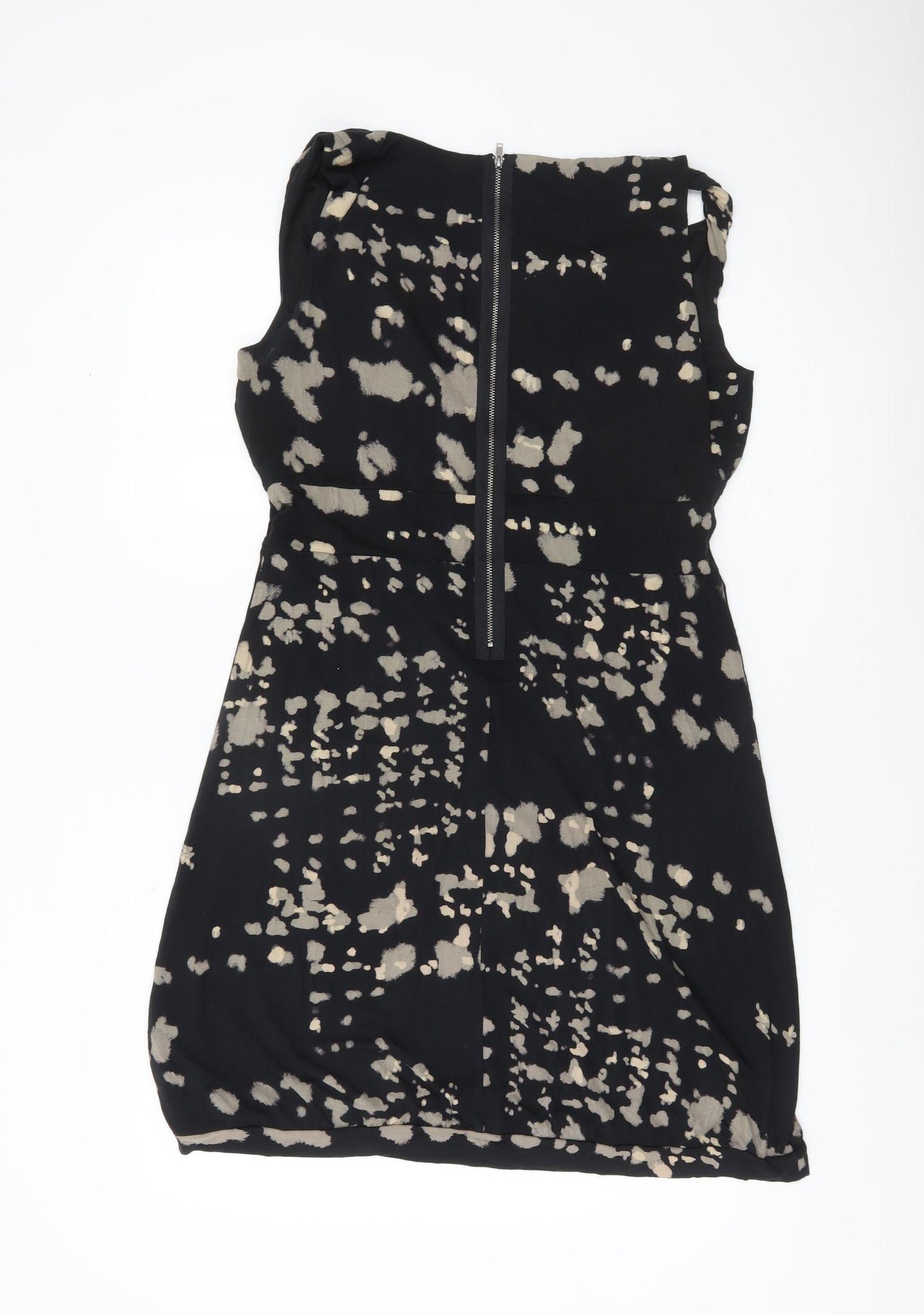 Sandwich Womens Black Beige Animal Print Sheath Dress M Cowl Neck Sleeveless