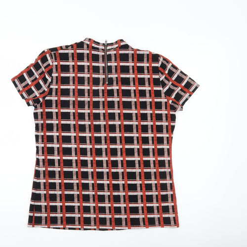 Marks and Spencer Women’s Black Red Check Mock Neck T-Shirt Top Size 12