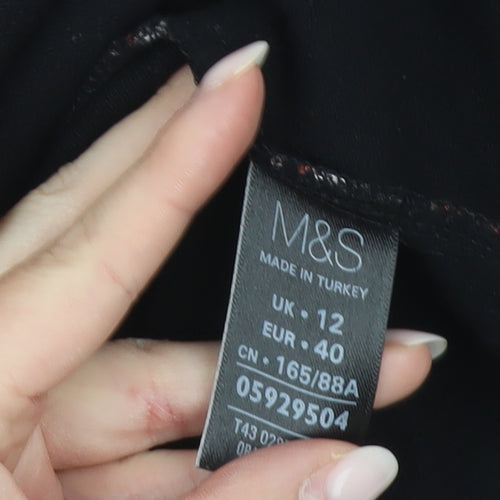 Marks and Spencer Women’s Black Red Check Mock Neck T-Shirt Top Size 12