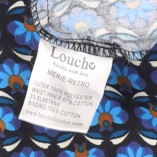 Louche Womens Blue Floral Pencil Skirt Size 2XL Knee Length Retro
