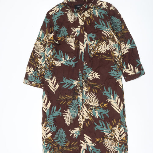 Next Womens Brown Green Floral Button-Up Tunic Shirt Dress UK 10