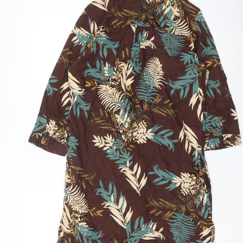 Next Womens Brown Green Floral Button-Up Tunic Shirt Dress UK 10