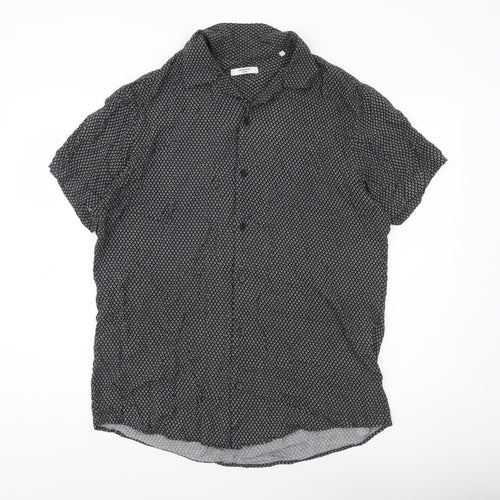 Jack & Jones Men’s Black Geometric Viscose Button-Up Shirt Size L