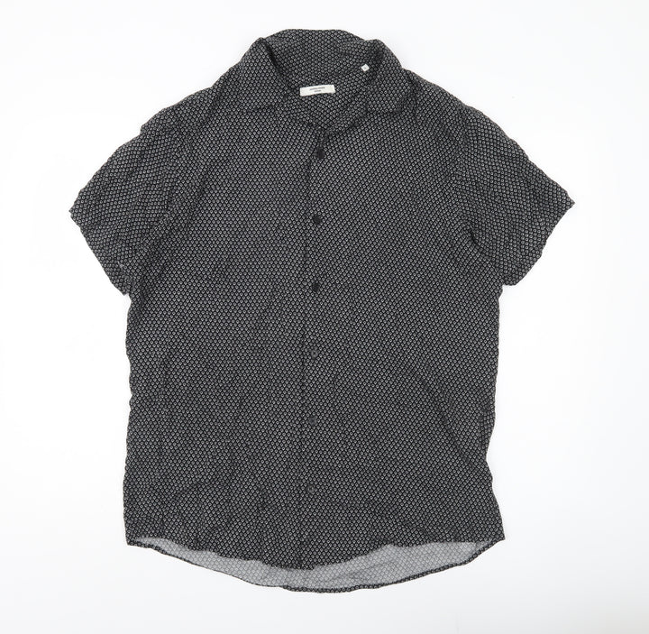 Jack & Jones Men’s Black Geometric Viscose Button-Up Shirt Size L