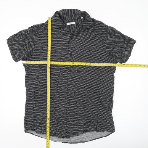 Jack & Jones Men’s Black Geometric Viscose Button-Up Shirt Size L