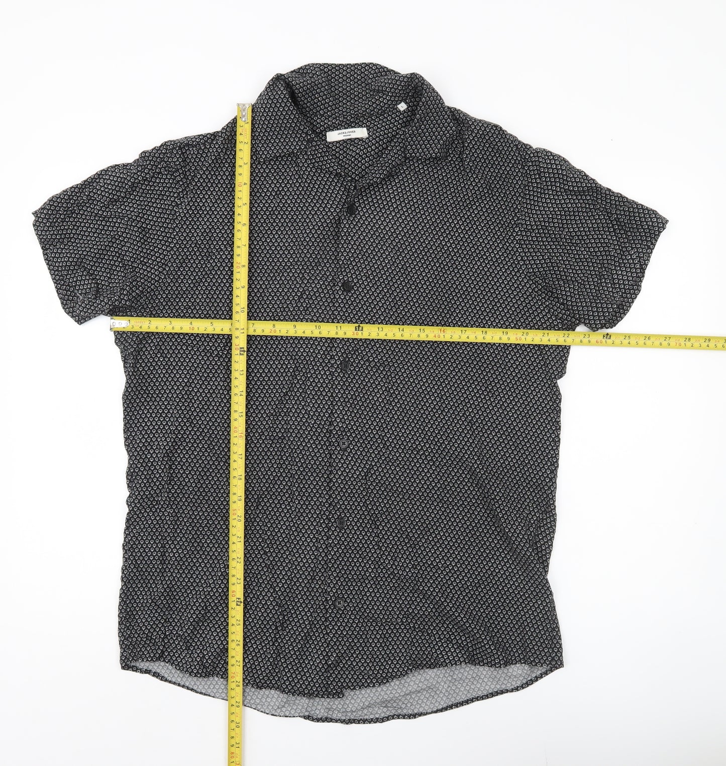 Jack & Jones Men’s Black Geometric Viscose Button-Up Shirt Size L