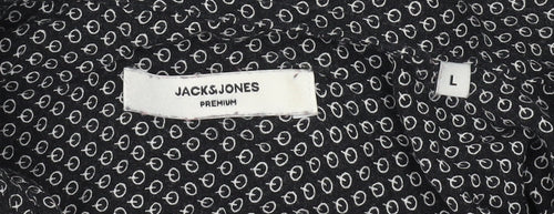 Jack & Jones Men’s Black Geometric Viscose Button-Up Shirt Size L