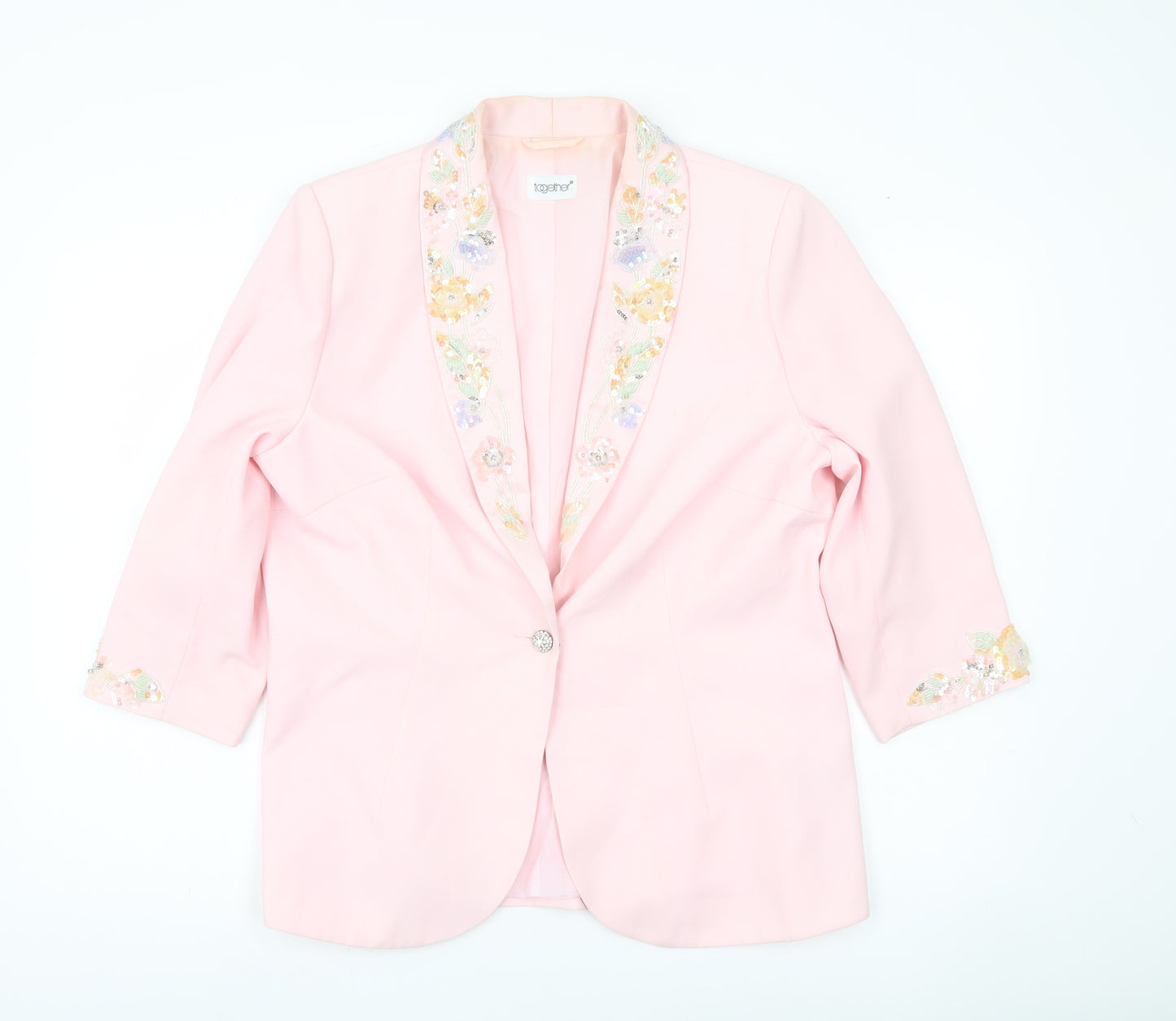 Together Women's Pink Embellished Shawl Lapel Blazer Size 18