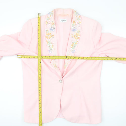 Together Women's Pink Embellished Shawl Lapel Blazer Size 18