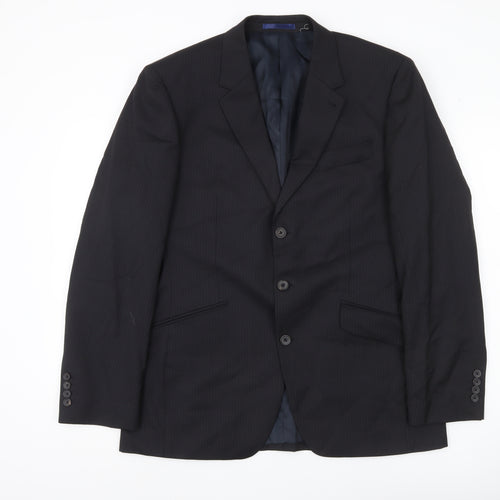 Next Italia Men's Black Wool Pinstripe Blazer Jacket 40R