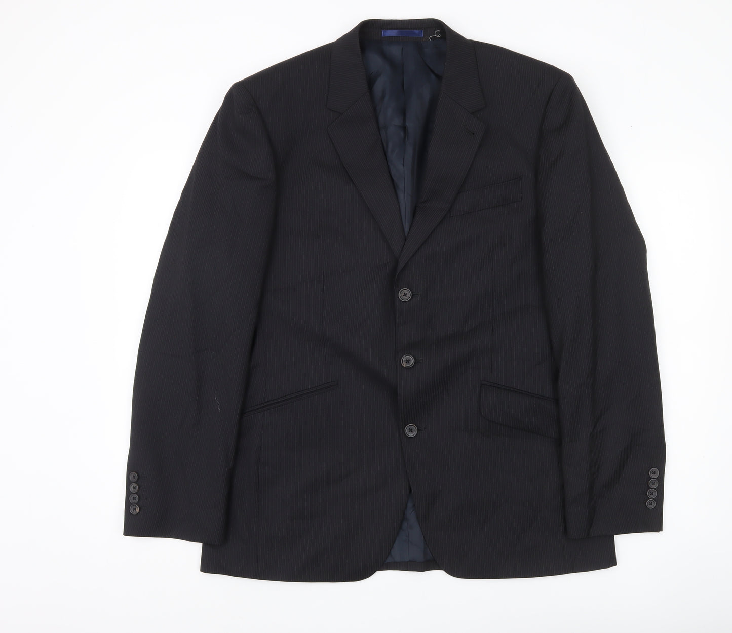 Next Italia Men's Black Wool Pinstripe Blazer Jacket 40R