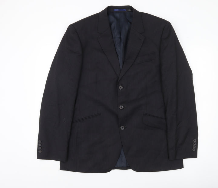 Next Italia Men's Black Wool Pinstripe Blazer Jacket 40R
