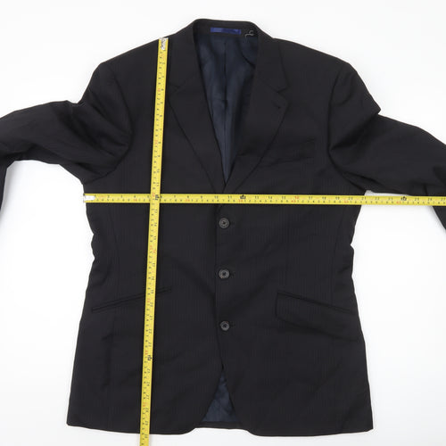 Next Italia Men's Black Wool Pinstripe Blazer Jacket 40R